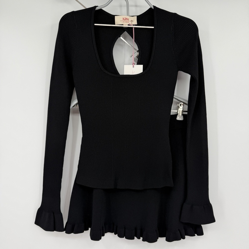 Kilte Collection Nelly Long Sleeve Top & Raleigh Ruffle Skirt in Black 0 XS $610
